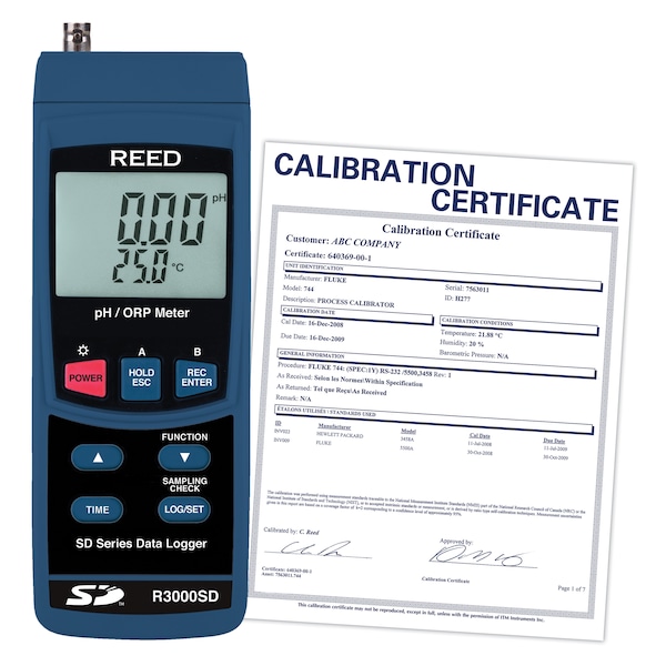 REED R3000SD Data Logging pH/ORP Meter, includes ISO Certificate